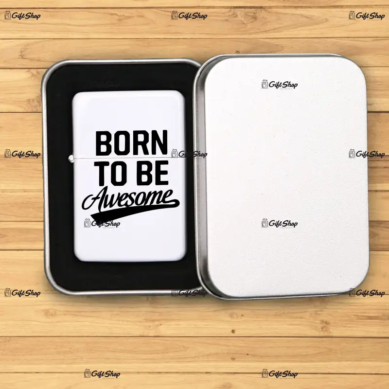 Born to be awsome, bricheta metalica gravata laser cu mesaj